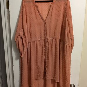torrid Peach Swiss Dot High-Low Button Front Dress